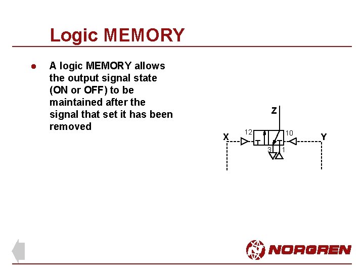 Logic MEMORY l A logic MEMORY allows the output signal state (ON or OFF)