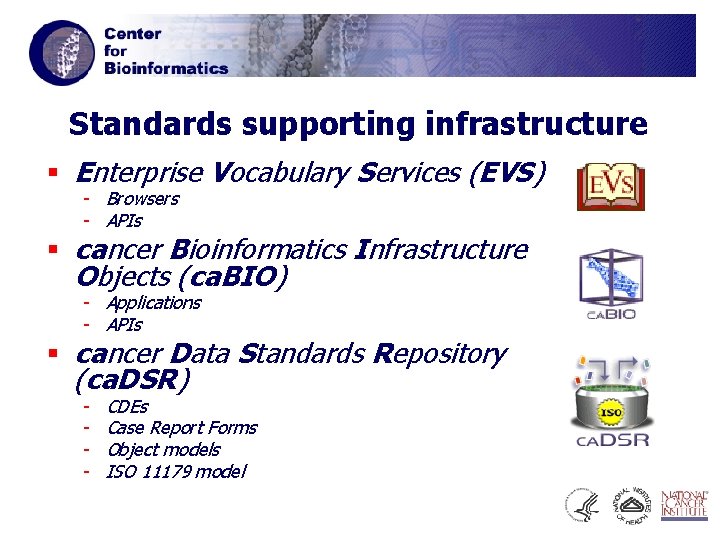 Standards supporting infrastructure § Enterprise Vocabulary Services (EVS) - Browsers - APIs § cancer