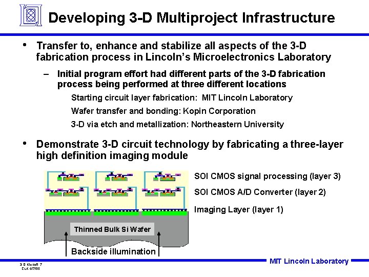 Developing 3 -D Multiproject Infrastructure • Transfer to, enhance and stabilize all aspects of