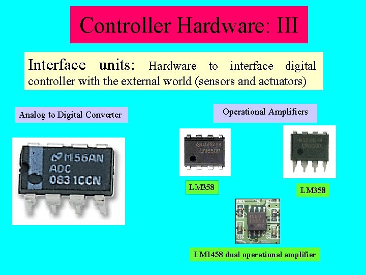 Controller Hardware: III Interface units: Hardware to interface digital controller with the external world
