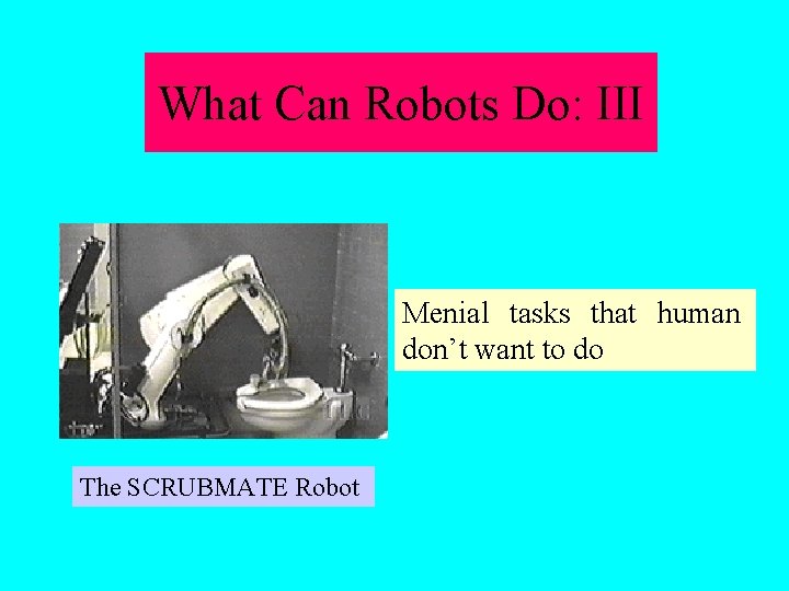 What Can Robots Do: III Menial tasks that human don’t want to do The