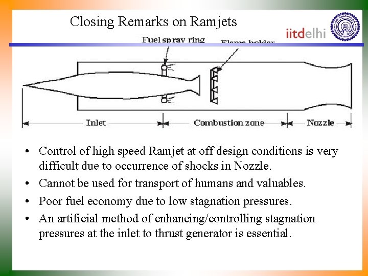 Closing Remarks on Ramjets • Control of high speed Ramjet at off design conditions