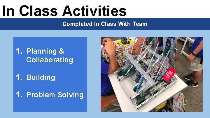 In Class Activities Completed In Class With Team 1. Planning & Collaborating 1. Building