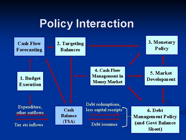 Policy Interaction Cash Flow Forecasting 4. Cash Flow Management in Money Market 1. Budget