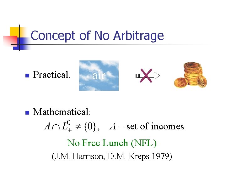 Concept of No Arbitrage n Practical: n Mathematical: air A – set of incomes