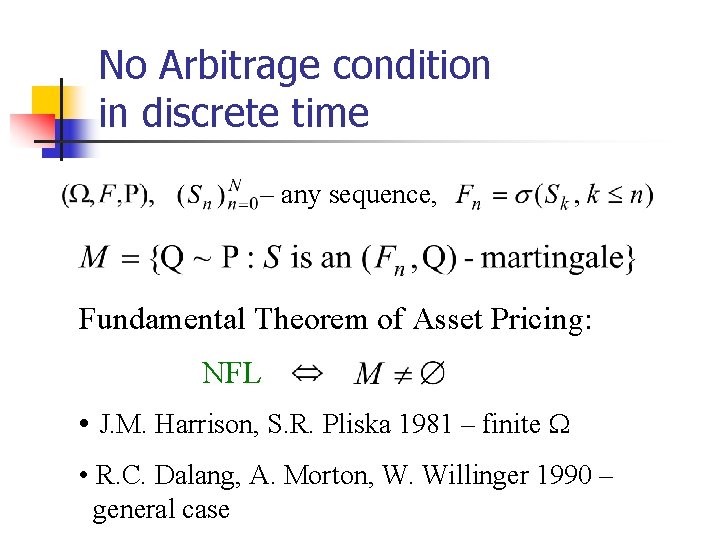 No Arbitrage condition in discrete time – any sequence, Fundamental Theorem of Asset Pricing: