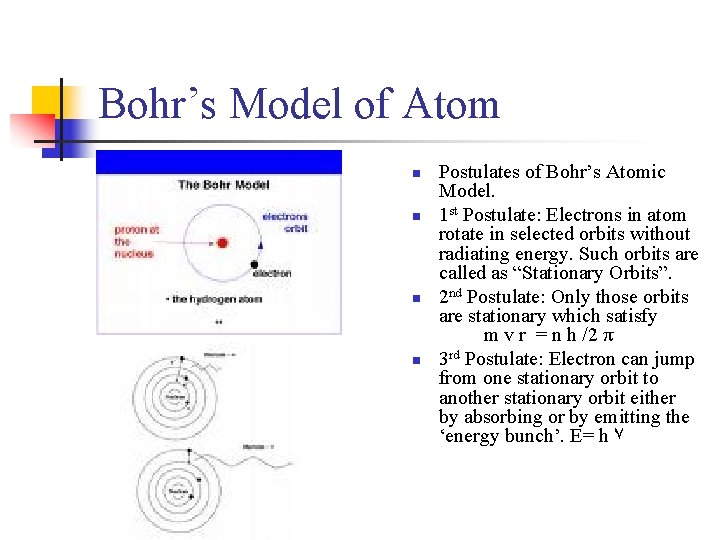 Bohr’s Model of Atom n n Postulates of Bohr’s Atomic Model. 1 st Postulate: