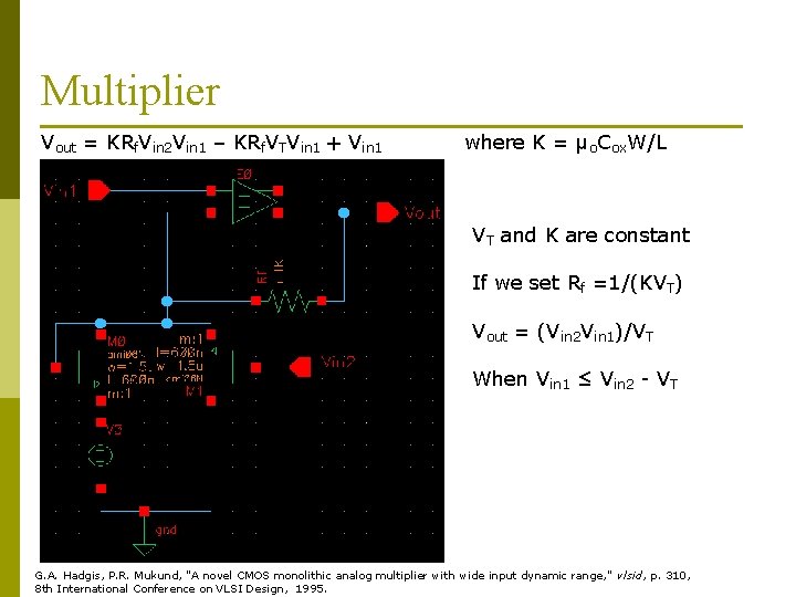 Multiplier Vout = KRf. Vin 2 Vin 1 – KRf. VTVin 1 + Vin