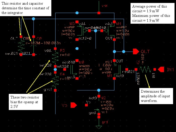 This resistor and capacitor determine the time constant of the integrator These two resistor
