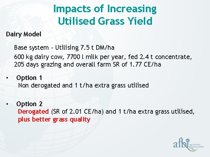 Impacts of Increasing Utilised Grass Yield Dairy Model Base system - Utilising 7. 5 Impacts of Increasing Utilised Grass Yield Dairy Model Base system - Utilising 7. 5