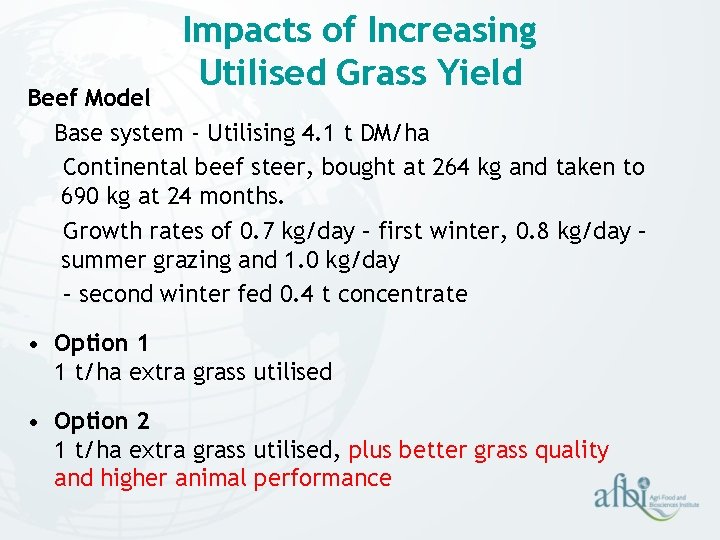 Impacts of Increasing Utilised Grass Yield Beef Model Base system - Utilising 4. 1 Impacts of Increasing Utilised Grass Yield Beef Model Base system - Utilising 4. 1