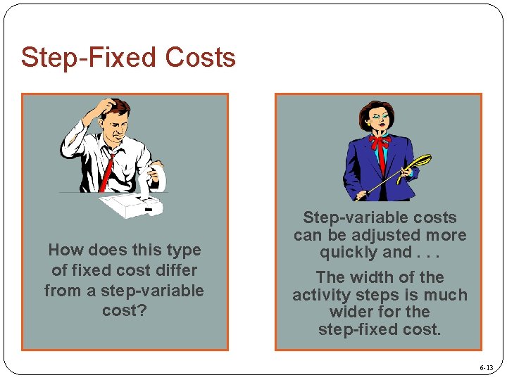 Step-Fixed Costs How does this type of fixed cost differ from a step-variable cost?