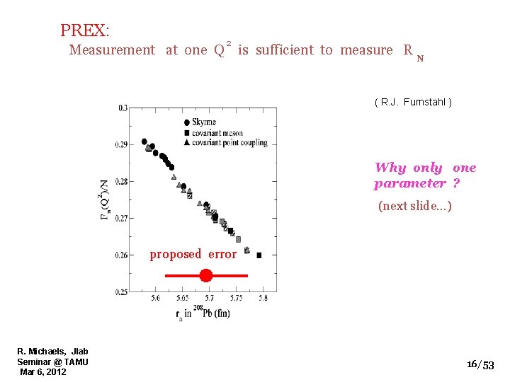 PREX: 2 Measurement at one Q is sufficient to measure R N ( R.