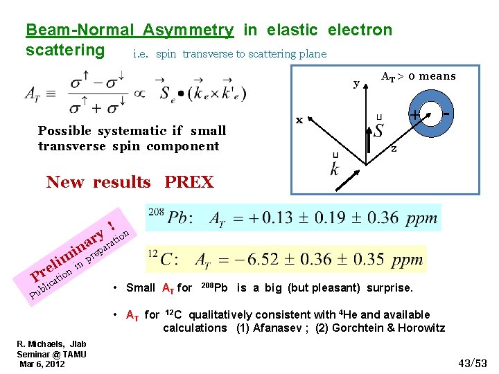 Beam-Normal Asymmetry in elastic electron scattering i. e. spin transverse to scattering plane y