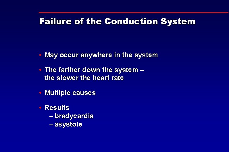 Failure of the Conduction System • May occur anywhere in the system • The
