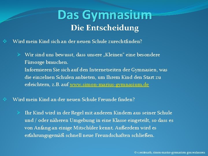 Das Gymnasium Die Entscheidung v Wird mein Kind sich an der neuen Schule zurechtfinden?