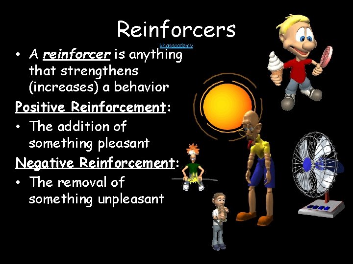 Reinforcers khanacademy • A reinforcer is anything that strengthens (increases) a behavior Positive Reinforcement: