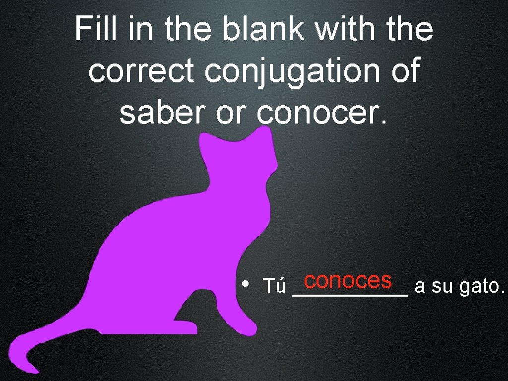 Fill in the blank with the correct conjugation of saber or conocer. conoces a