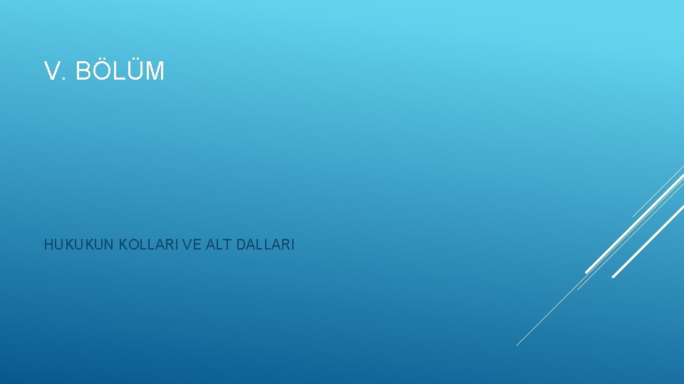 V. BÖLÜM HUKUKUN KOLLARI VE ALT DALLARI 