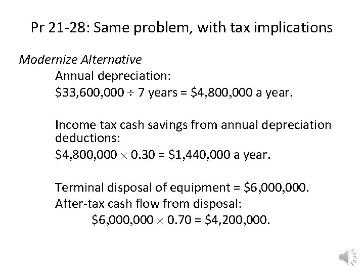 Pr 21 -28: Same problem, with tax implications Modernize Alternative Annual depreciation: $33, 600