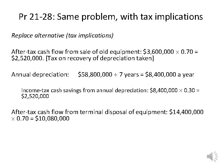 Pr 21 -28: Same problem, with tax implications Replace alternative (tax implications) After-tax cash