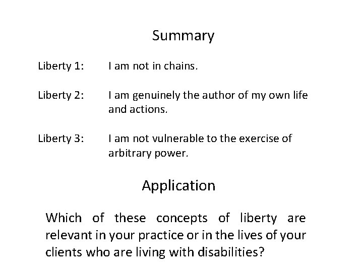 Summary Liberty 1: I am not in chains. Liberty 2: I am genuinely the