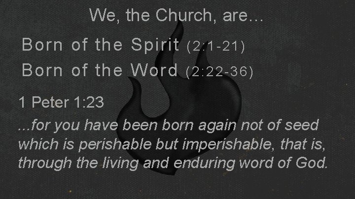 We, the Church, are… Born of the Spirit Born of the Word (2: 1