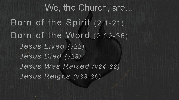 We, the Church, are… Born of the Spirit Born of the Word Jesus (2: