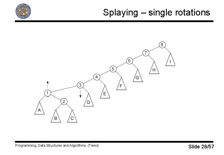 Splaying – single rotations Programming, Data Structures and Algorithms (Trees) Slide 28/57 