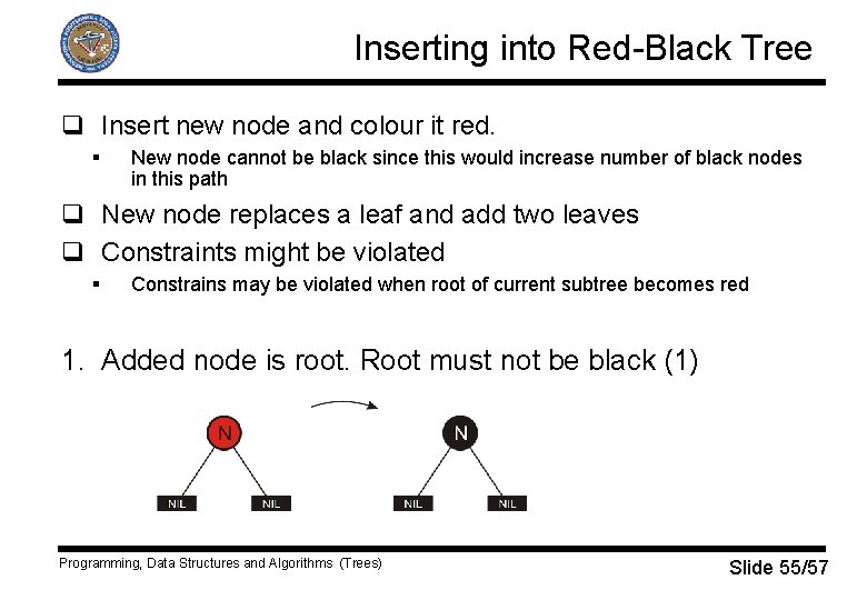Inserting into Red-Black Tree q Insert new node and colour it red. § New