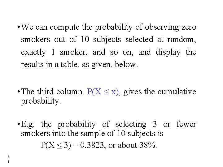  • We can compute the probability of observing zero smokers out of 10