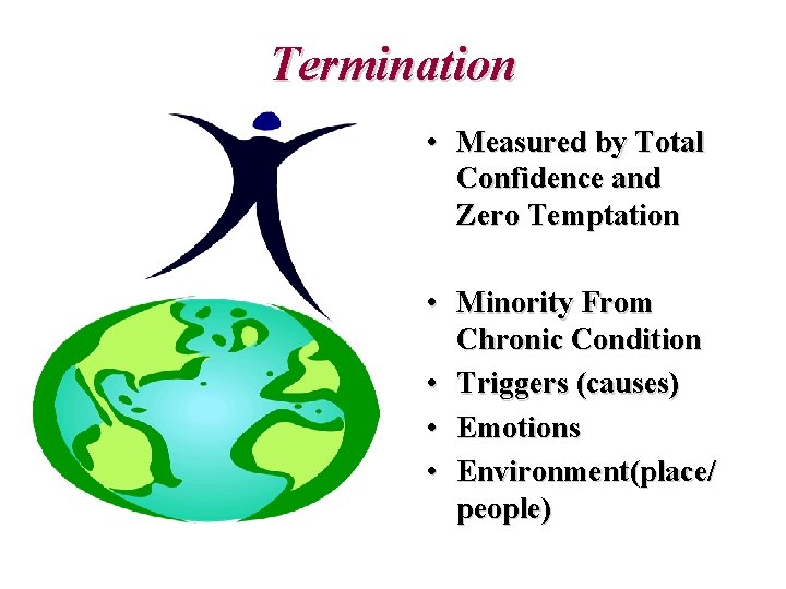 Termination • Measured by Total Confidence and Zero Temptation • Minority From Chronic Condition