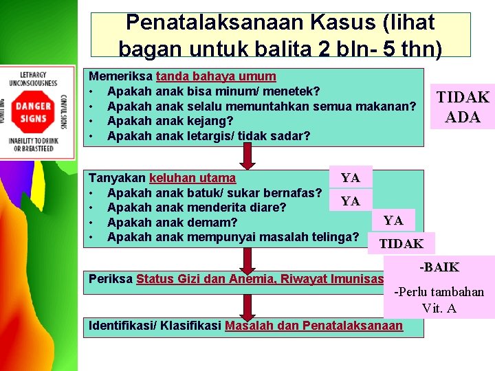 Penatalaksanaan Kasus (lihat bagan untuk balita 2 bln- 5 thn) Memeriksa tanda bahaya umum