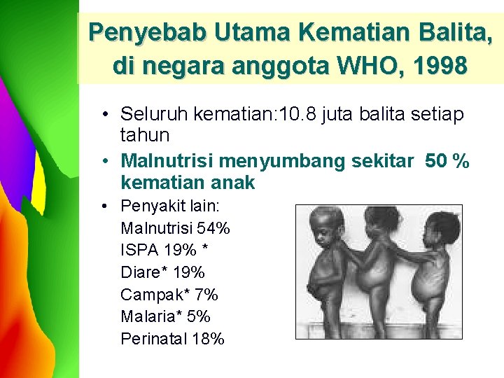 Penyebab Utama Kematian Balita, di negara anggota WHO, 1998 • Seluruh kematian: 10. 8