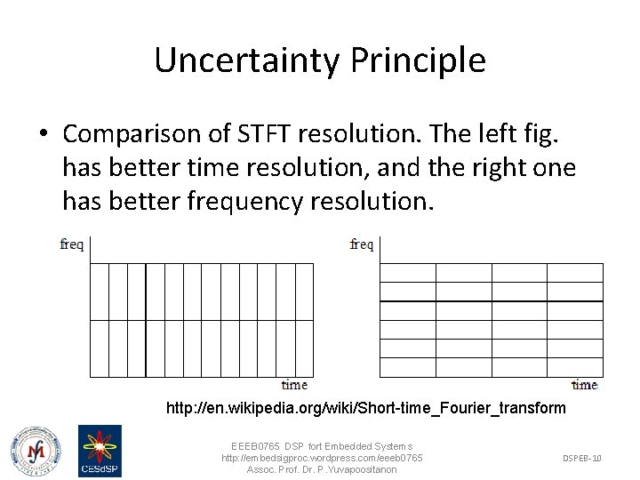 Uncertainty Principle • Comparison of STFT resolution. The left fig. has better time resolution,