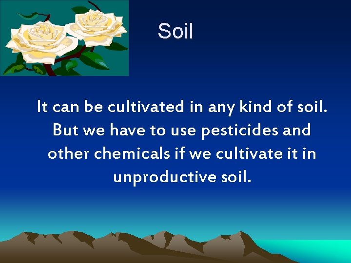 Soil It can be cultivated in any kind of soil. But we have to