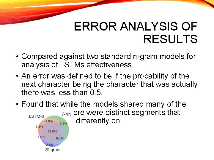 ERROR ANALYSIS OF RESULTS • Compared against two standard n-gram models for analysis of