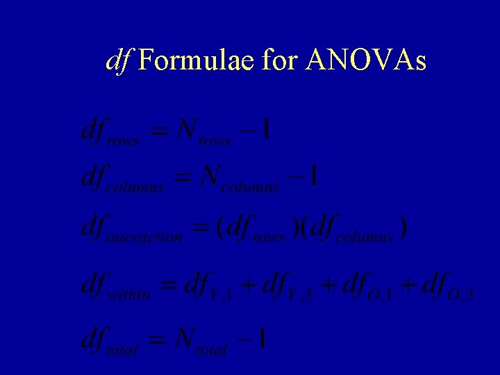 df Formulae for ANOVAs 