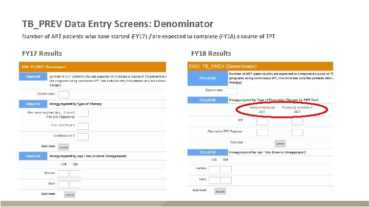TB_PREV Data Entry Screens: Denominator Number of ART patients who have started (FY 17)