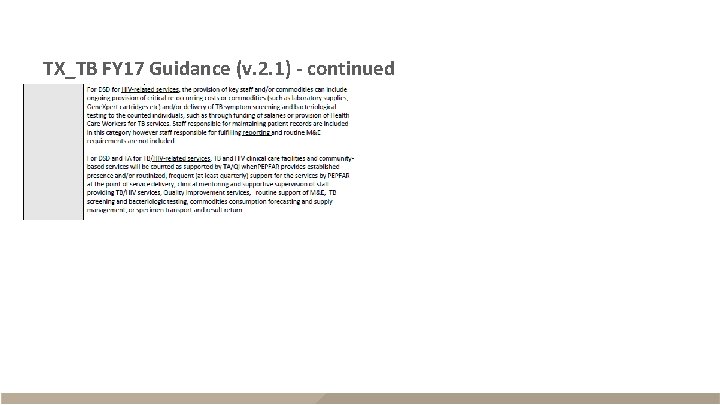 TX_TB FY 17 Guidance (v. 2. 1) - continued 