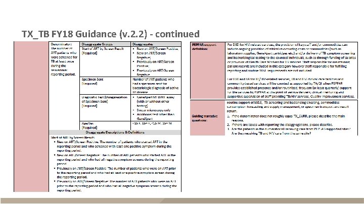 TX_TB FY 18 Guidance (v. 2. 2) - continued 