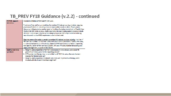 TB_PREV FY 18 Guidance (v. 2. 2) - continued 