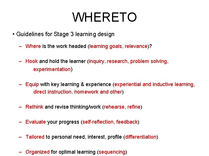 WHERETO • Guidelines for Stage 3 learning design – Where is the work headed