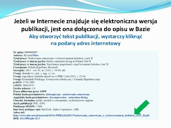 Jeżeli w Internecie znajduje się elektroniczna wersja publikacji, jest ona dołączona do opisu w