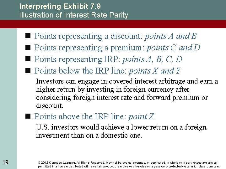 Interpreting Exhibit 7. 9 Illustration of Interest Rate Parity n n Points representing a