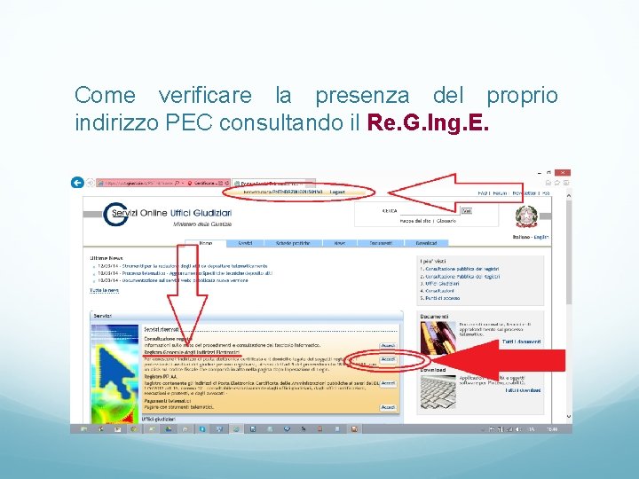 Come verificare la presenza del proprio indirizzo PEC consultando il Re. G. Ing. E.