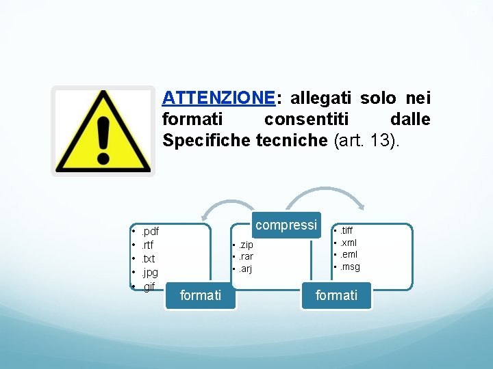 48 ATTENZIONE: allegati solo nei formati consentiti dalle Specifiche tecniche (art. 13). • •