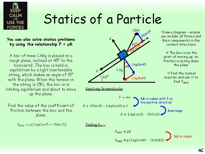 Statics of a Particle 15 N You can also solve statics problems by using