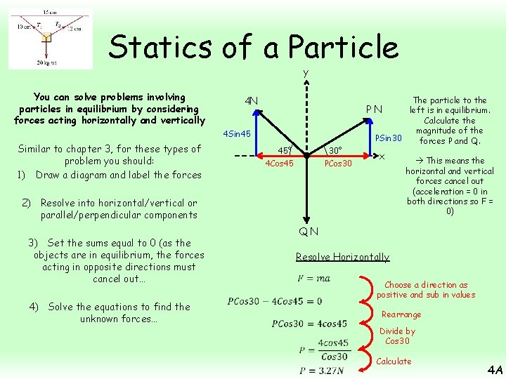 Statics of a Particle y You can solve problems involving particles in equilibrium by