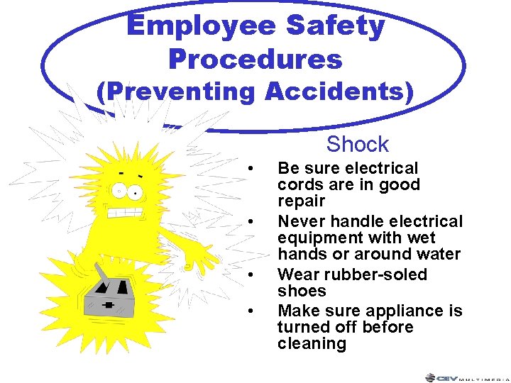 Employee Safety Procedures (Preventing Accidents) Shock • • Be sure electrical cords are in